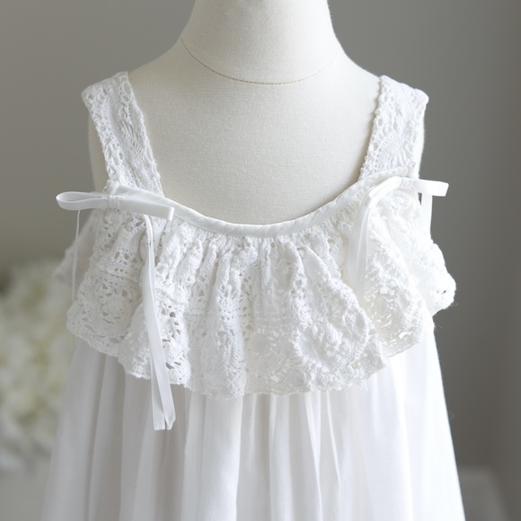 Strasburg Bella Luna White Cotton LINED Slip Dress with Crocheted Lace Like New - Picture 2 of 6